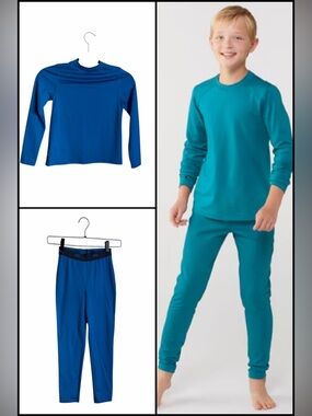 REI Kids Midweight Base Layer Thermal Set Top Bottom S 8 Horizon Blue